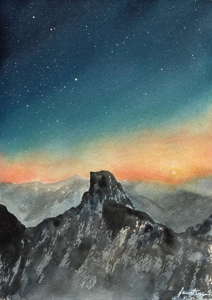 aquarelle montagne ciel