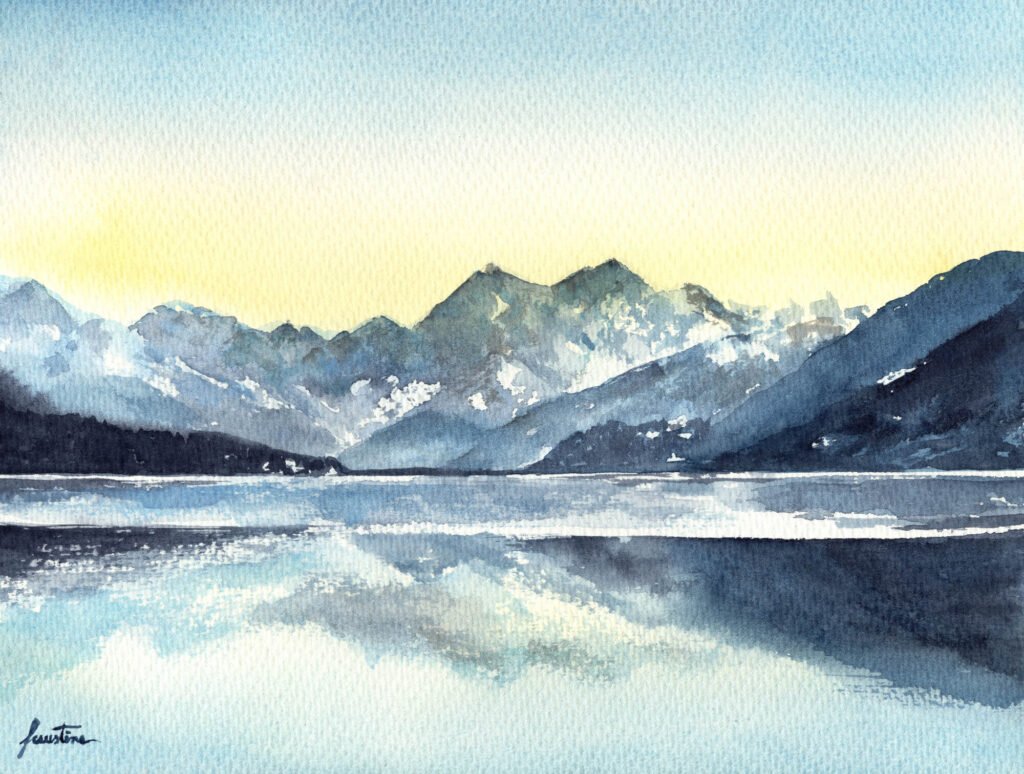 Reflet de la Montagne Aquarelle - 31 x 23 cm 120 €