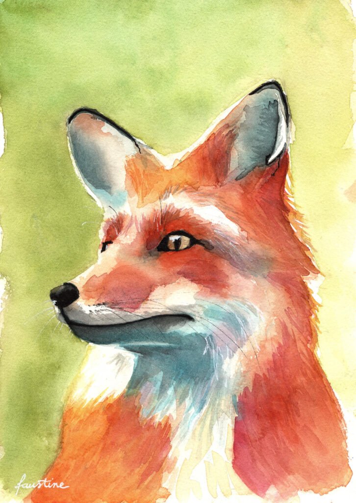 La Ruse du Renard - Aquarelle - 21 x 29,7 cm - 115 €