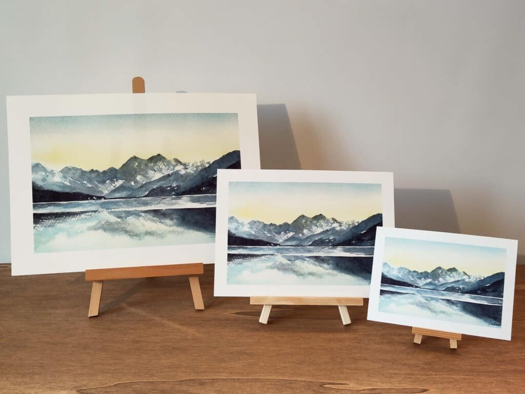 aquarelle reflet montagne impression