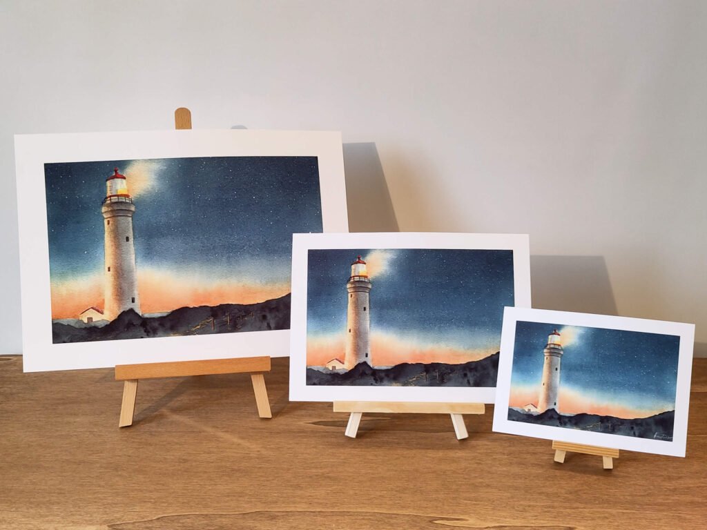 aquarelle phare nuit impression
