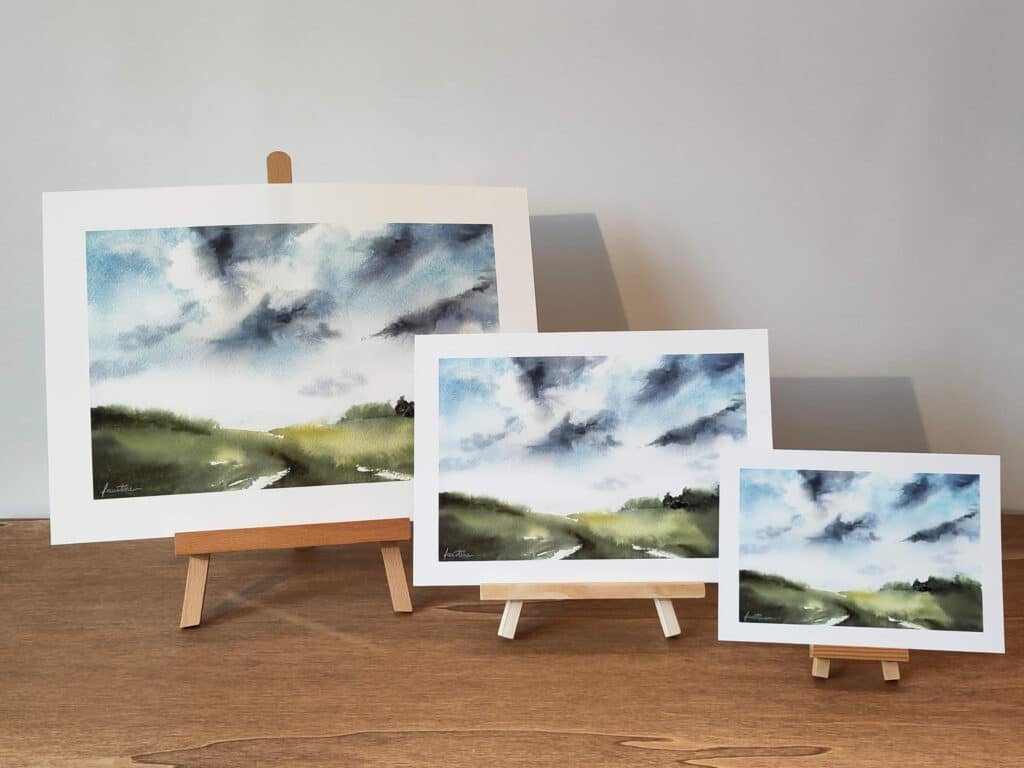 Aquarelle campagne verte ciel impression