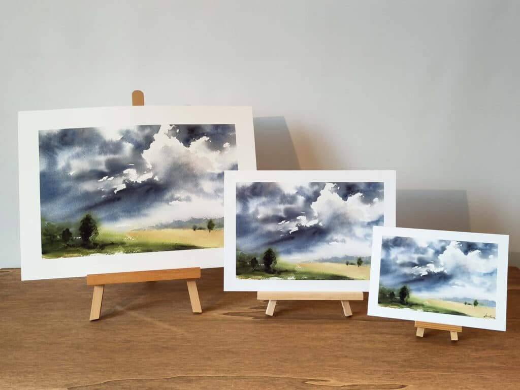 ciel tempête vallée aquarelle