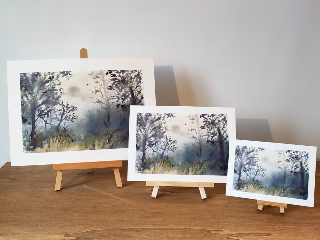 arbres crépuscule aquarelle impression